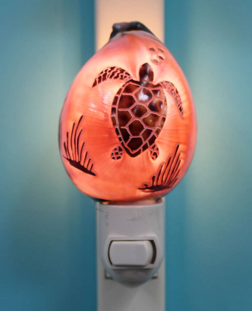 California Seashell Company - Wholesale Night Light - Sea Turtle Carved Cowrie Seashell Night Light1