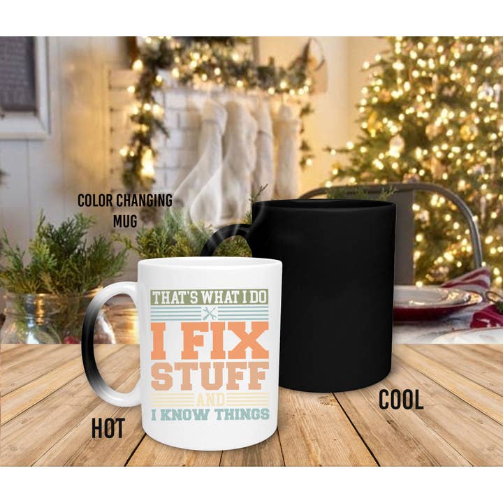 NVC Ecommerce LLC - Wholesale Coffee Mug - Retro Mechanic Dad Mug, I Fix Stuff And I Know Things Mug1