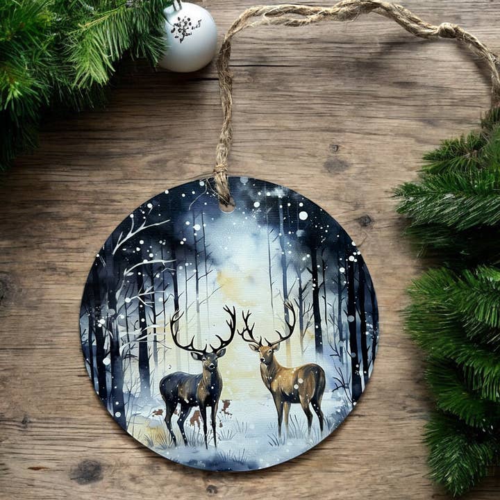 Winter Deer - Wood Holiday Ornament for wholesale by Inkwood Crafters