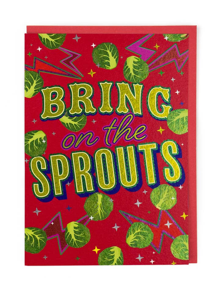 Bring On The Sprouts Christmas Card for wholesale by Cath Tate Cards