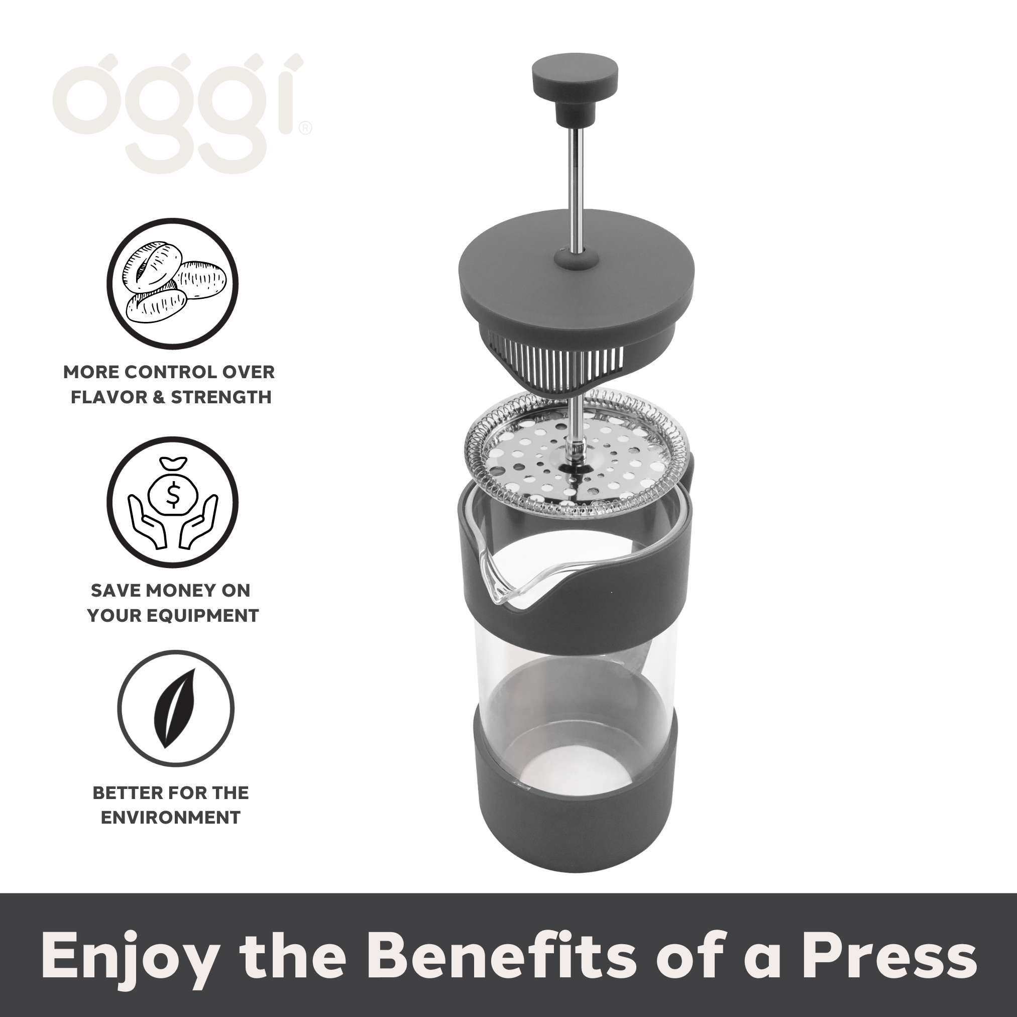 Oggi – Großhandel French Press – French Press 3-Tassen-Kaffeemaschine (350 ml, 12 oz) Grau2