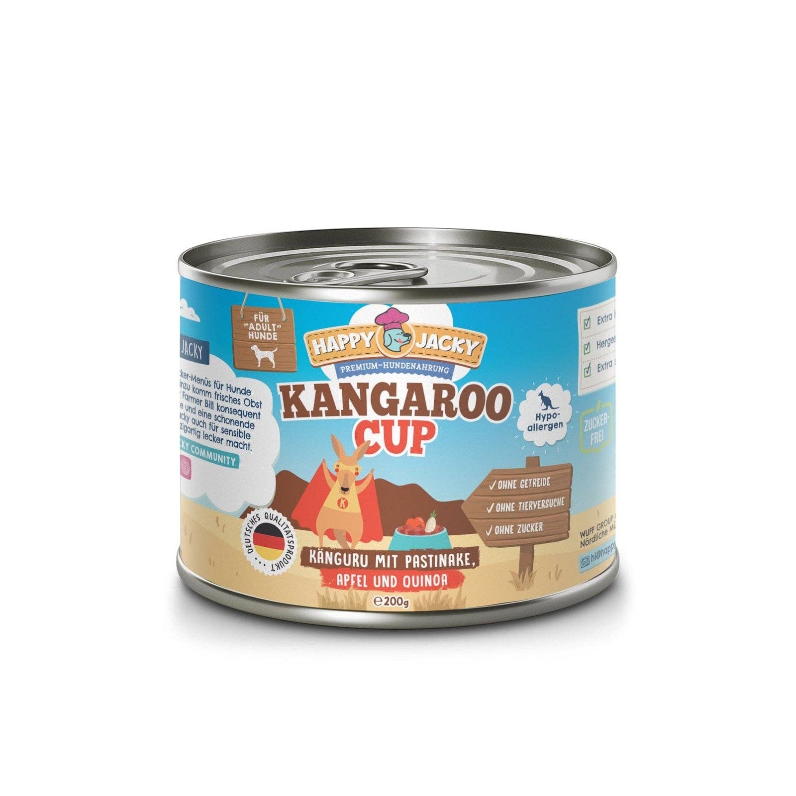 HAPPY JACKY - Wholesale Pet Food - Dog - HAPPY JACKY | extra sensitive high-premium wet food for dogs without grains | kangaroo with parsnip, apple & quinoa | without preservatives, sugar-free0