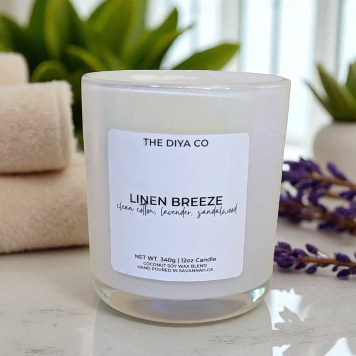 12 oz Linen Breeze | Iriserende Krukke Kokos Soja Lys for engroshandel hos The Diya Co
