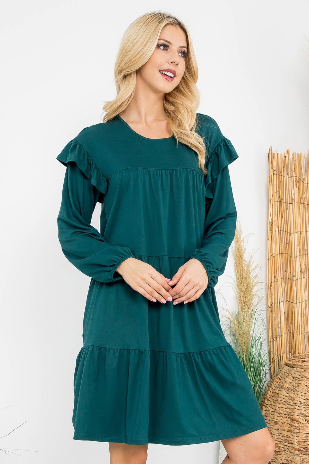 You & Me - Vendita all'ingrosso Vestito - Donna - YMD10024V - ABITO A TINTA UNITA CON DETTAGLIO A VOLANT A MANICHE LUNGHE37