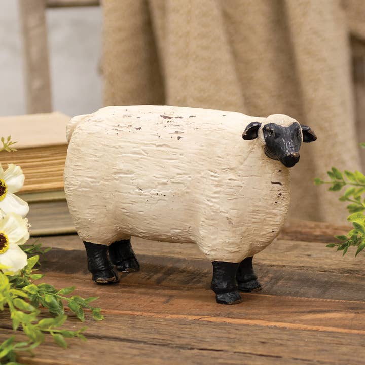 The Hearthside Collection - Wholesale Decorative Tabletop Object - Distressed Carved Look Primitive Resin Sheep1