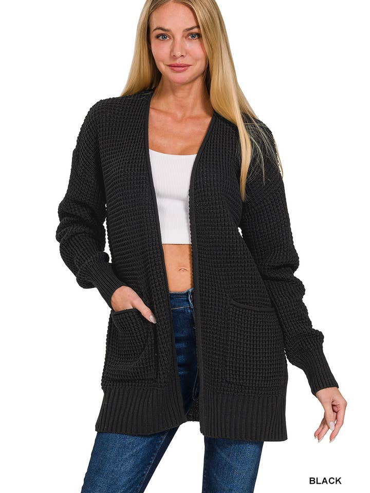 Vanilla Monkey – wholesale Cardigan – Women’s – Low Gauge Waffle Open Cardigan Sweater1