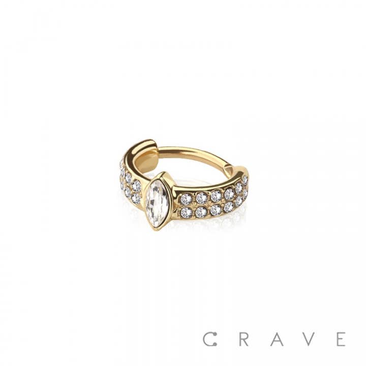 CRAVE - Wholesale Multi-Stone Ring - DOUBLE LINE CZ WITH MARQUISE CUT GEM 316L STAINLESS STEEL