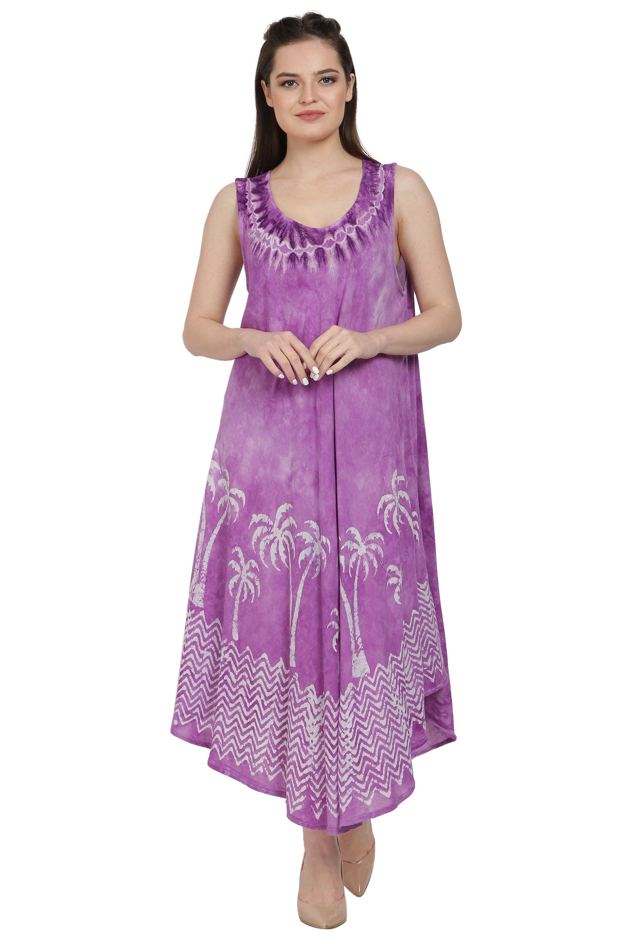 AST Batik Palm Tree Tie Dye Beach Dress UD52-2327 for wholesale on Faire4