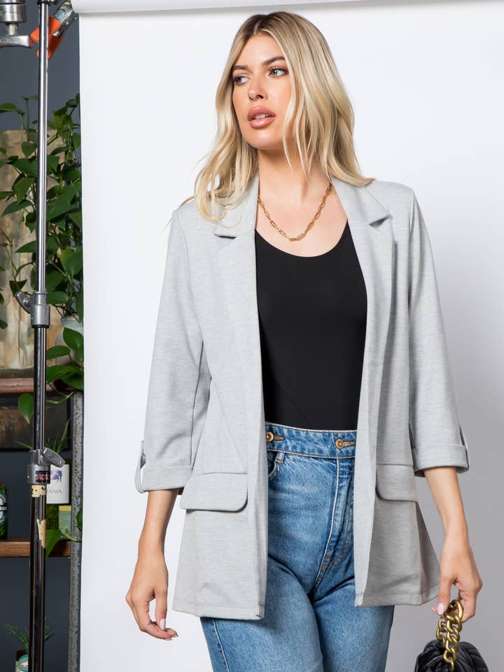 Ponte Open Front Roll Up Blazer for wholesale by 26 International