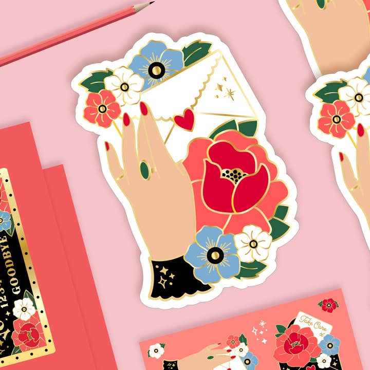 Skickar kärlek blombukett vinylklistermärke blek hudton för wholesale av Girl and Cat Studio