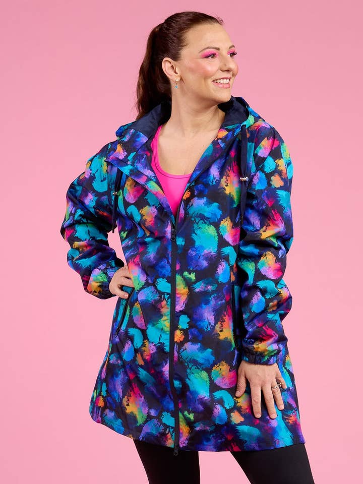 Mama Movement - Wholesale Raincoat – Women's - Rainbow Splatter Longline Raincoat3
