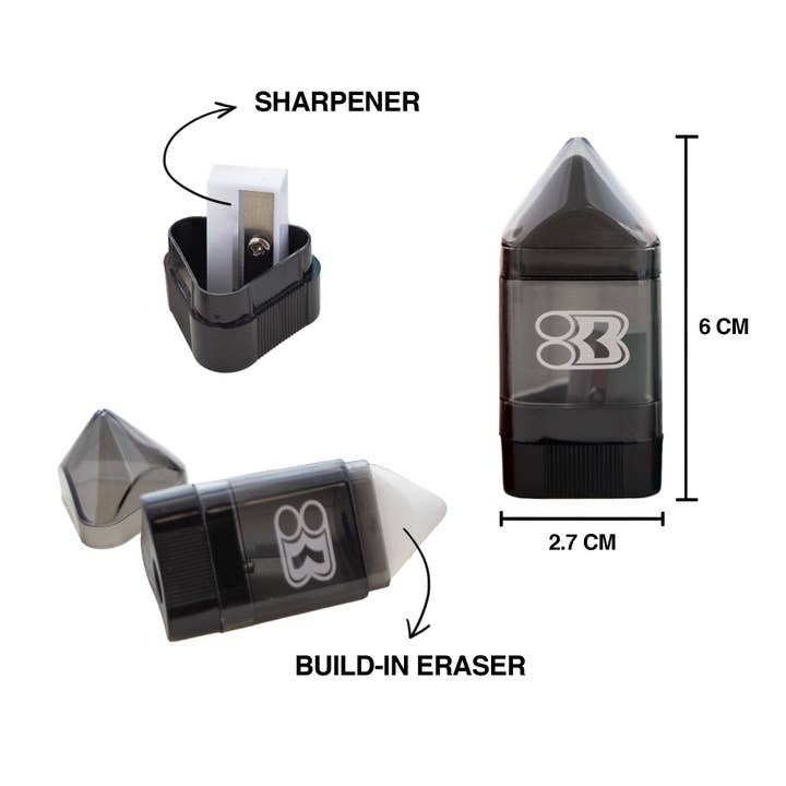 Single Blade Sharpener w/ Receptacle + Eraser (2/Pack) for wholesale by Luna Office Supply - Everyday Essential