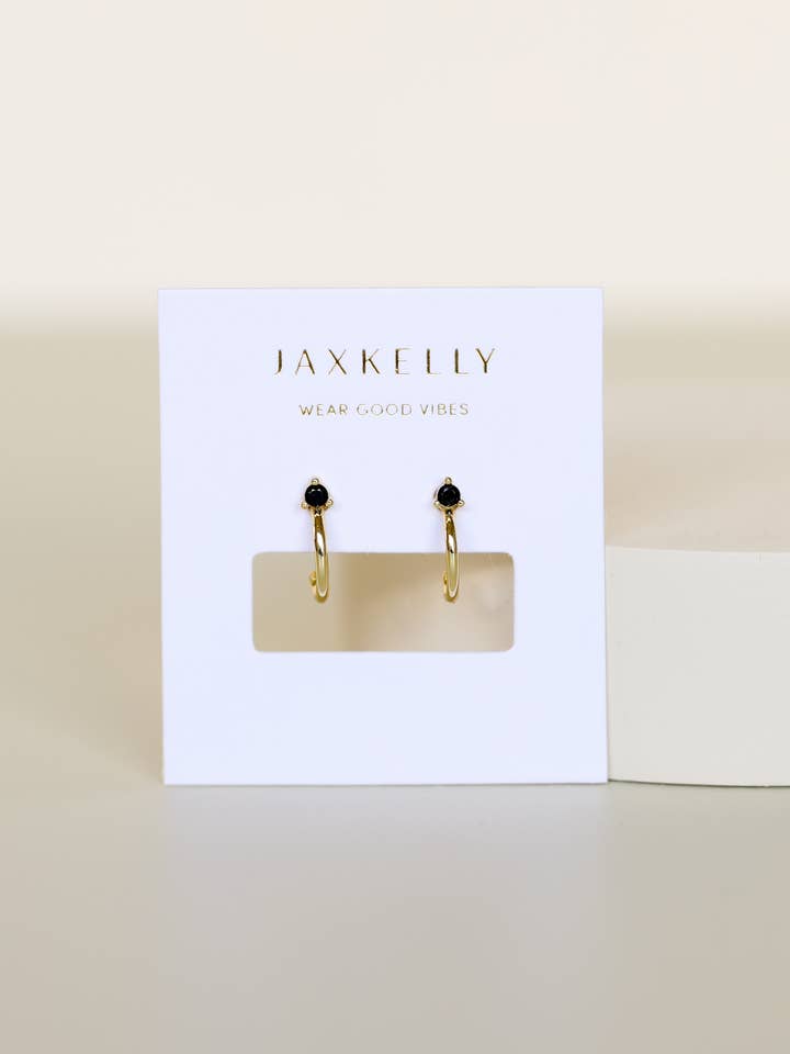 Open Mini Hoop - Black CZ - Gold Earrings for wholesale by JaxKelly