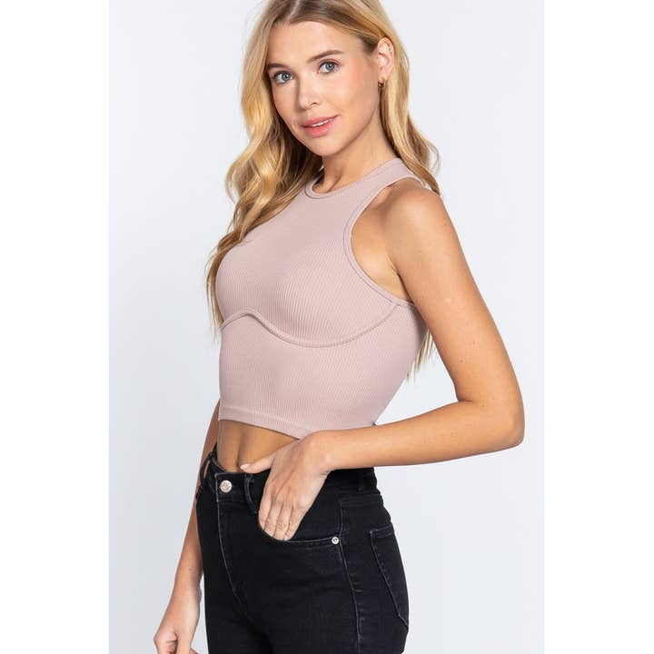 MintChoco – Großhandel Strickoberteil – Damen – NAHTLOSES CROP-TOP MIT UNTERSTREICHUNGSDETAIL12