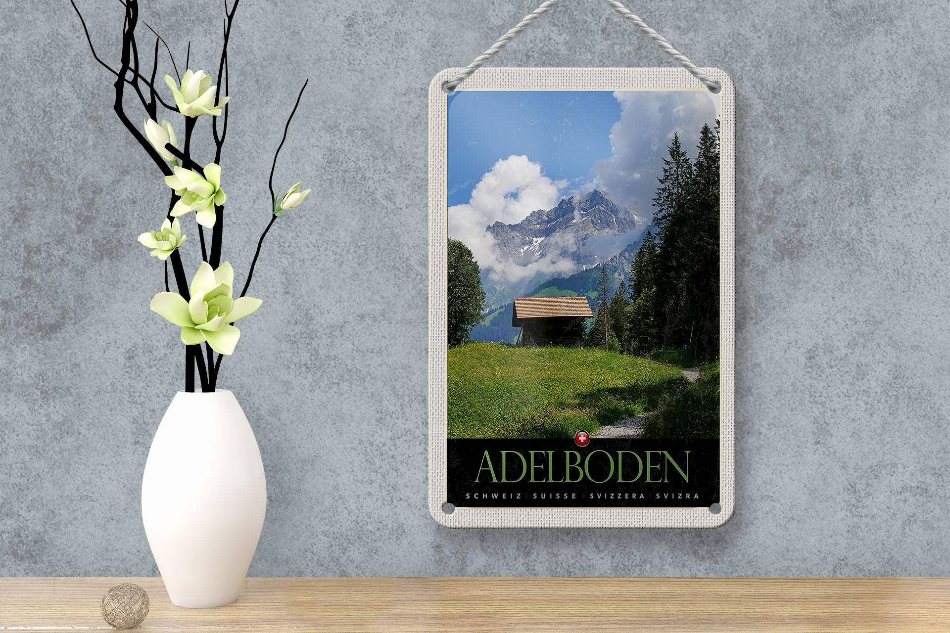 Femer - Venta al por mayor Letreros - Cartel de lata Adelboden Schweizer Häuschen Häuschen, 12 x 18 cm, para viajes3