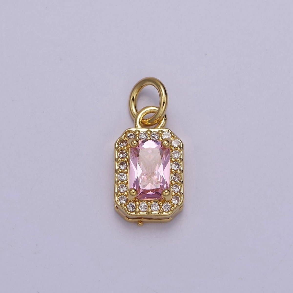Aim Eternal - Wholesale Individual Charm/Pendant - 24k Gold Filled Rectangle Birthstone Charm ,Mini Colorful CZ Pendant for Personalized Jewelry Making E715 - E7190