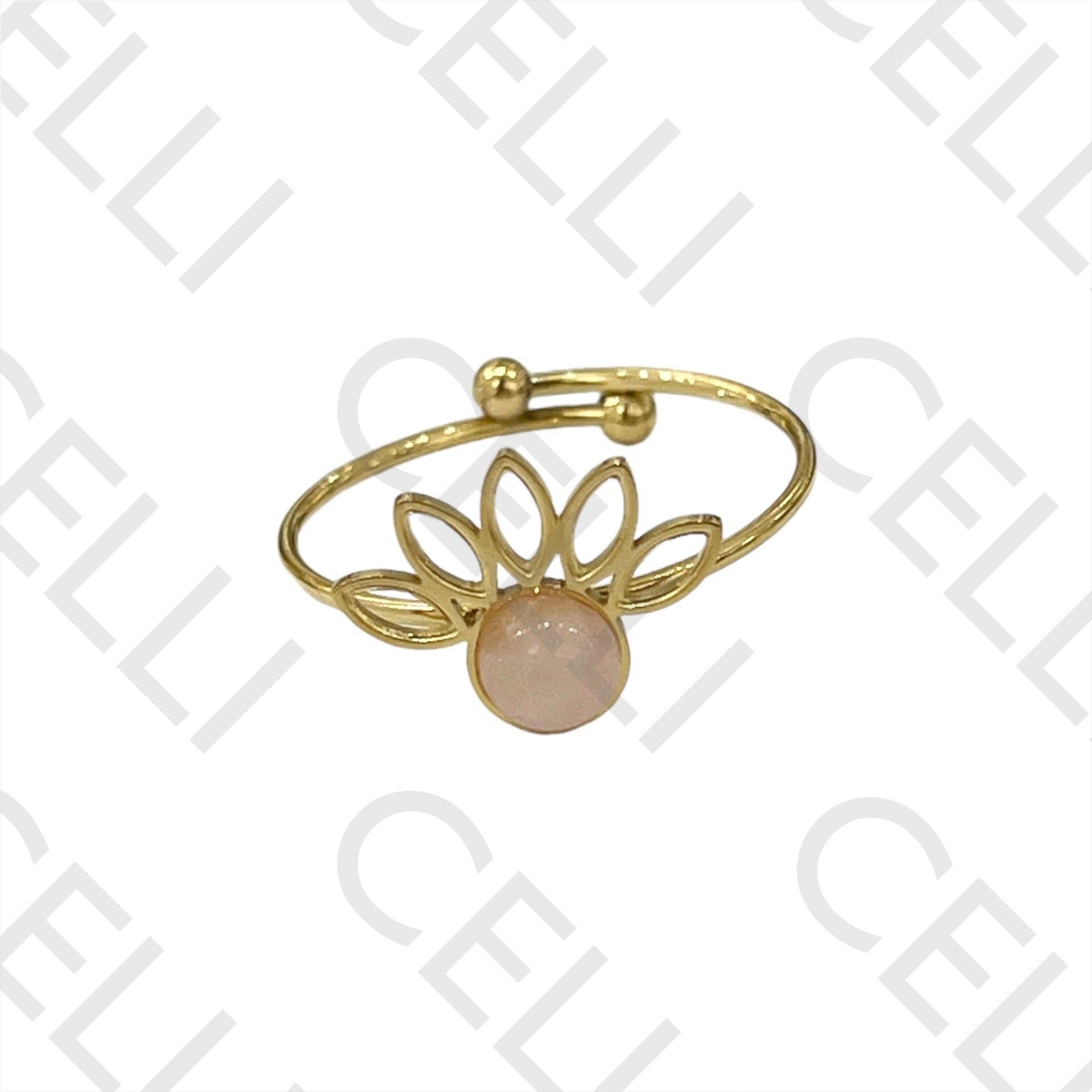 Celli Biju - Wholesale Band/Stacked Ring - Steel Ring - Lotus Flower with Natural Stone3