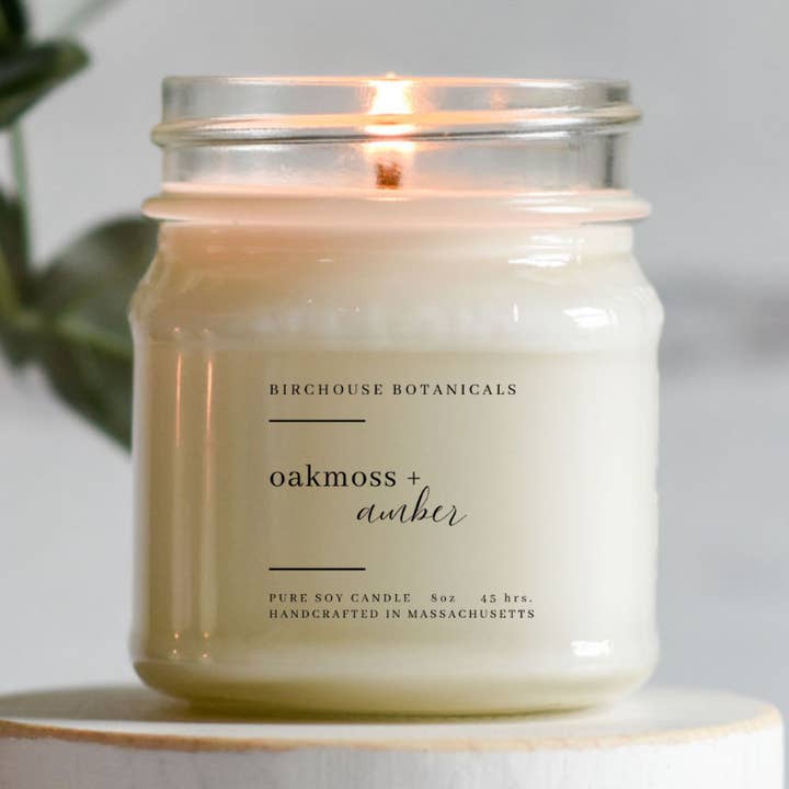 Birchouse Botanicals - Wholesale Jar/Filled Candle - Oakmoss & Amber 8 oz. Soy Candle - Home Decor, Candle Gift0