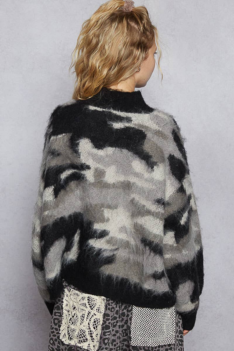 Pol Clothing - Wholesale Knit Sweater - Women's - Long sleeve abstract Color block mohair sweater top SALE8