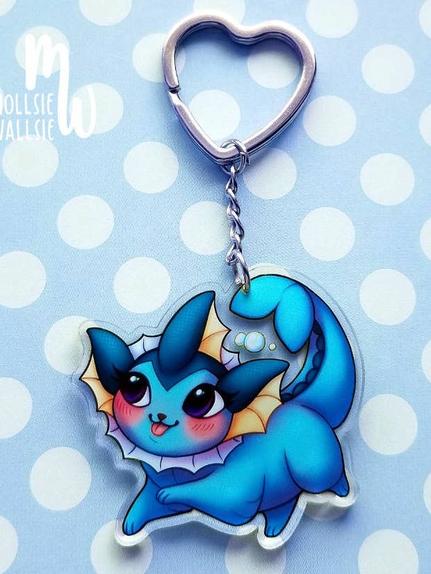 Portachiavi Vaporeon • Ciondolo Vaporeon in acrilico da 2 «su due lati | Simpatici portachiavi Pokemon Eeveelution per la vendita all'ingrosso da parte di Mollsie Wallsie