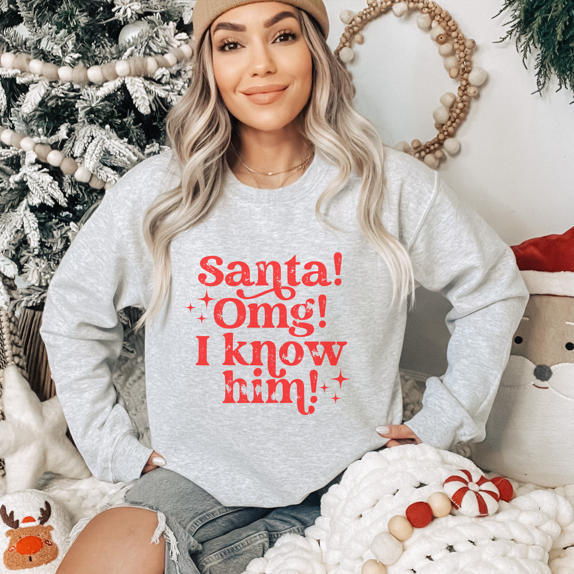 Trendznmore - Modern Graphic Apparel - Wholesale Graphic Sweatshirt - Women's -  Santa OMG I know Him Funny Christmas Sweatshirt 2