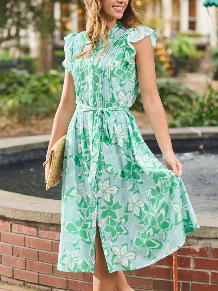 Mary Square - Wholesale Dress – Women's - Jenn Dress | Tropical Bouquet Green