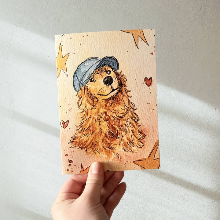 Golden Boy Golden Retriever Greeting Card for wholesale by Song & Sparrow Studio