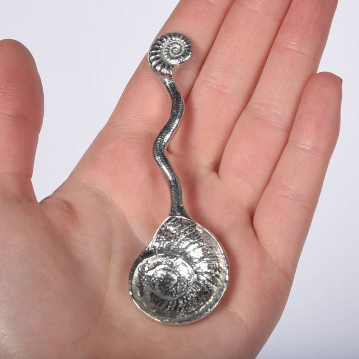 Ammonite Fossil Small Pewter Spoon for wholesale by Glover & Smith