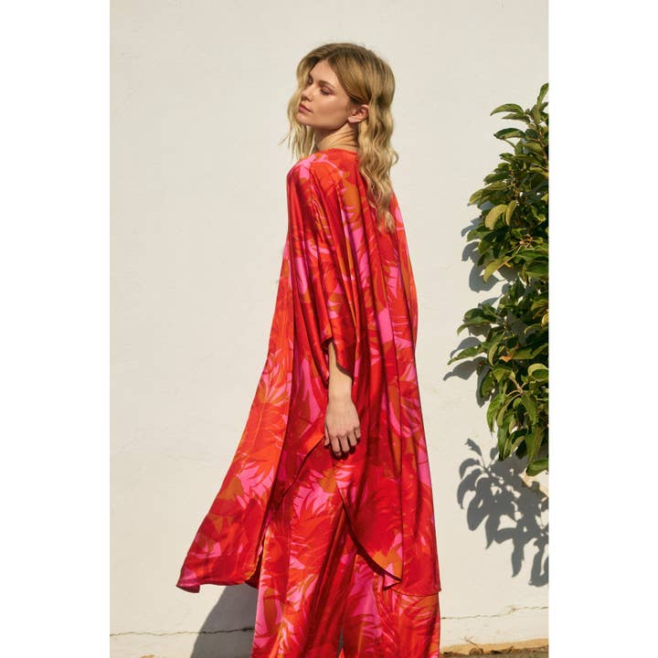 FLAME SCARLET Sunset Lover High Slits Kimono Duster (1) for wholesale on Faire