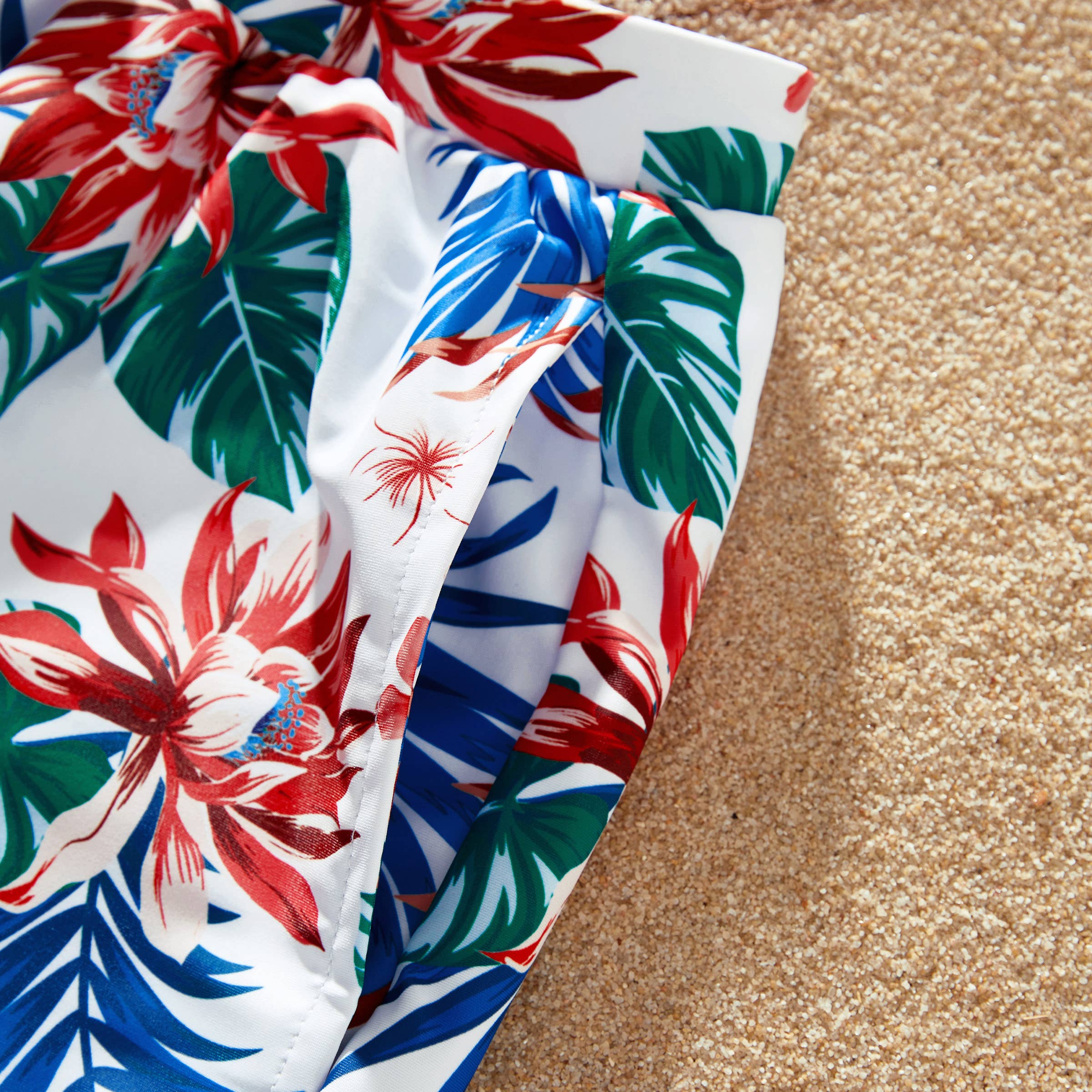 Red Matching Family Tropical Plant One-piece Swimsuit or trunks for wholesale on Faire27