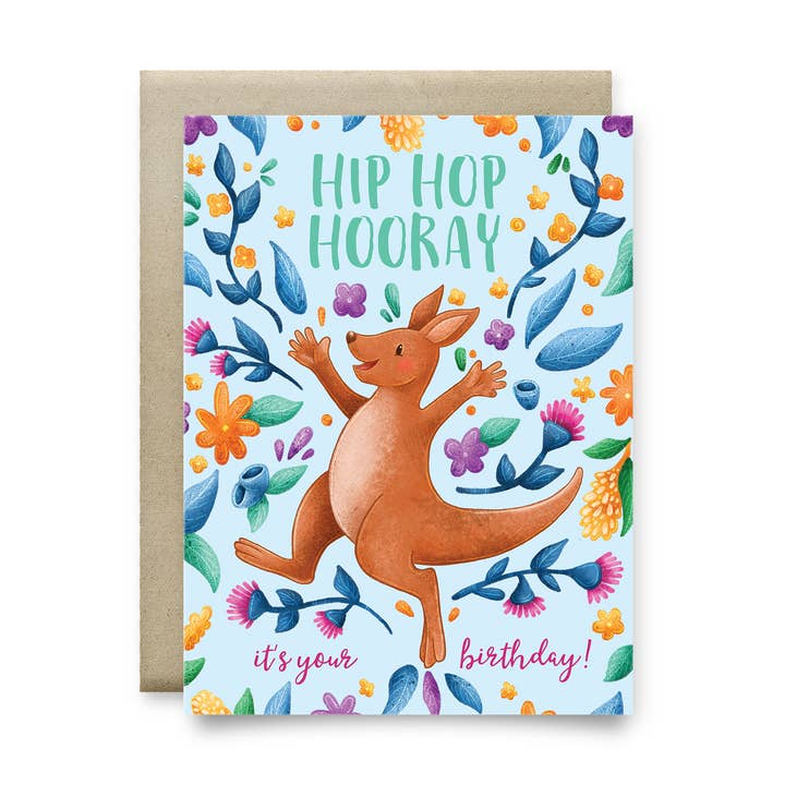 Australiskt djur känguru återvunnet födelsedagskort för wholesale av Stray Leaves