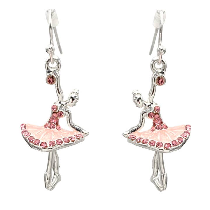 Boucles d'oreilles en époxy roses en forme de ballerine pour la vente par Lunar Deer