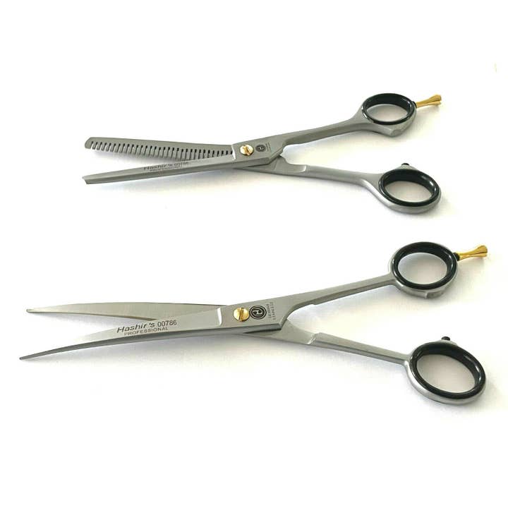 HASHIR PRODUCTS - Wholesale Hair Scissors - 2pcs German Curved Barber Hair Trimming Scissors + Single Teeth Thinning Shears2