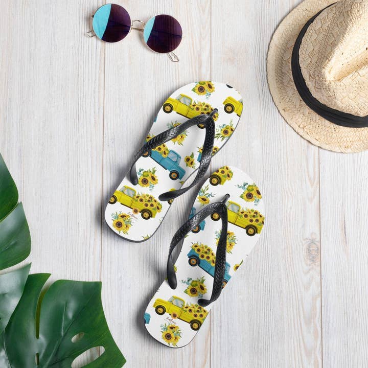 Flip-Flops für Pick-up-Trucks mit Sonnenblumenmotiv für den Großhandel von SUNFLOWER DREAMS BOUTIQUE