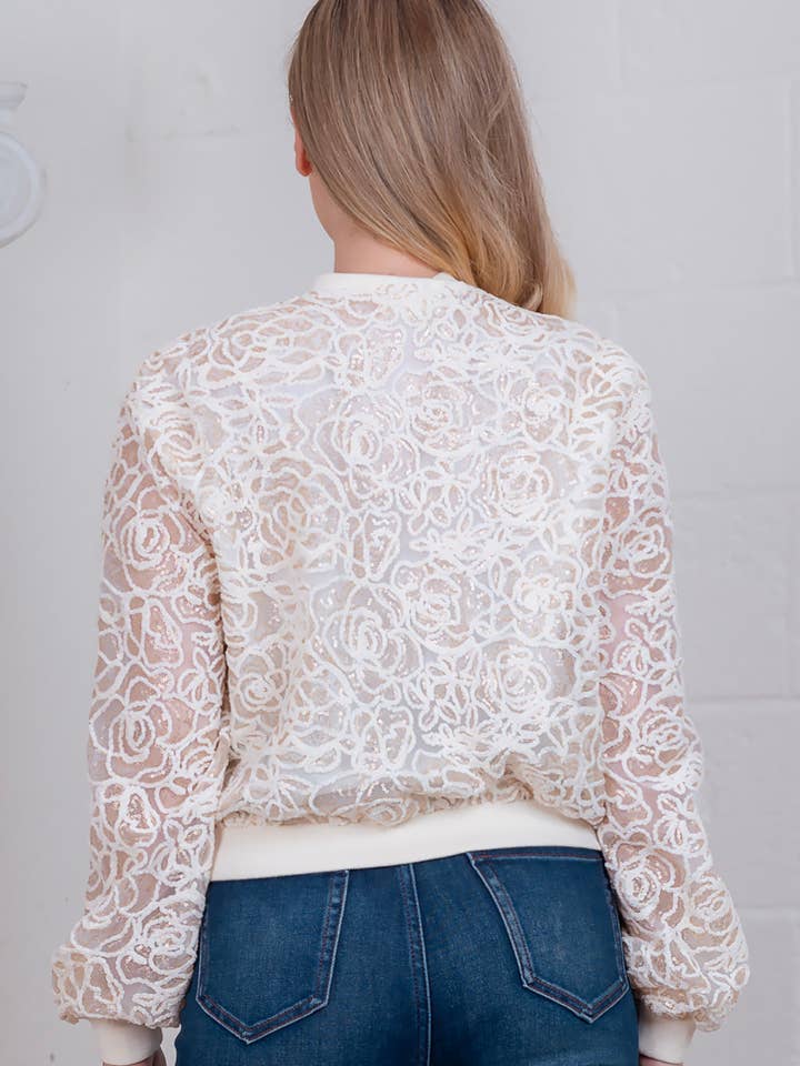 CHAMPAGNE HJ75060T-Long sleeve laced bomber jacket for wholesale on Faire4