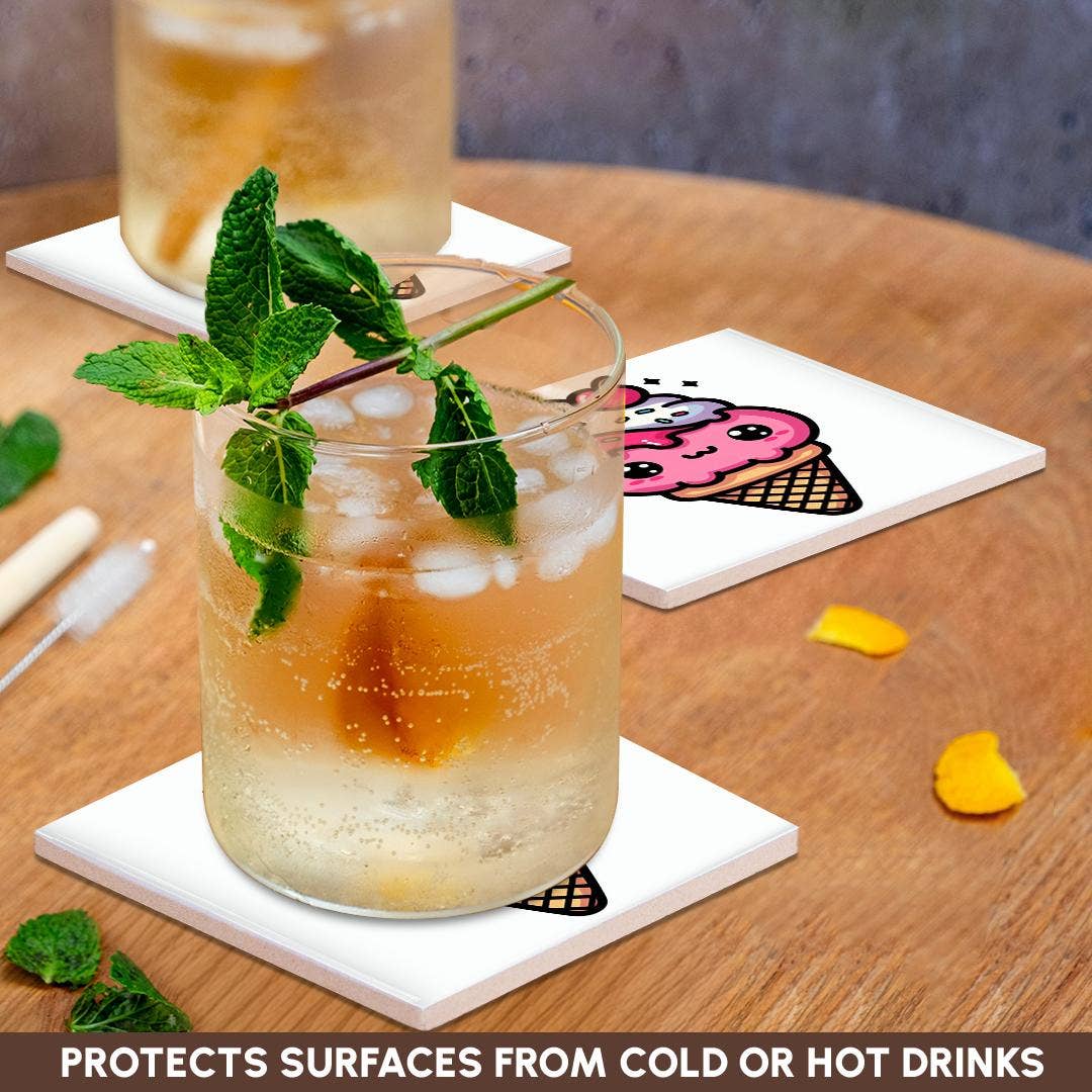 3dRose – wholesale Coasters – 3dRose, Cute Kawaii Illustration Of A Strawberry Waffle Cone Ice Cream, Coaster2