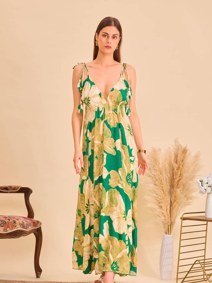Maxi-Kleid aus Seide mit Blumenmuster und Rückenausschnitt - Orice für den Großhandel von Orice