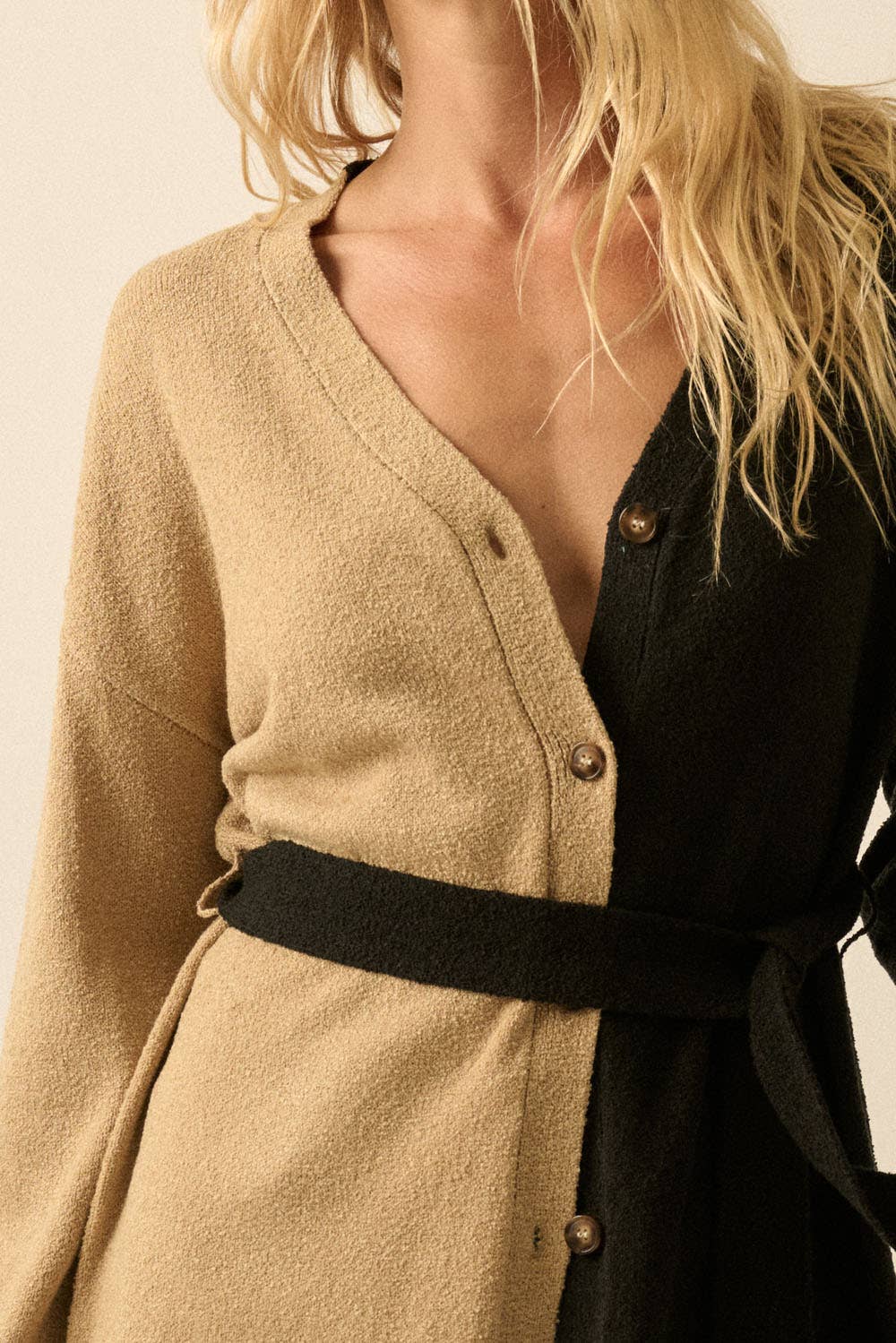 Promesa USA - Wholesale Cardigan - Women's - Textured Knit Colorblock Belted Cardigan7