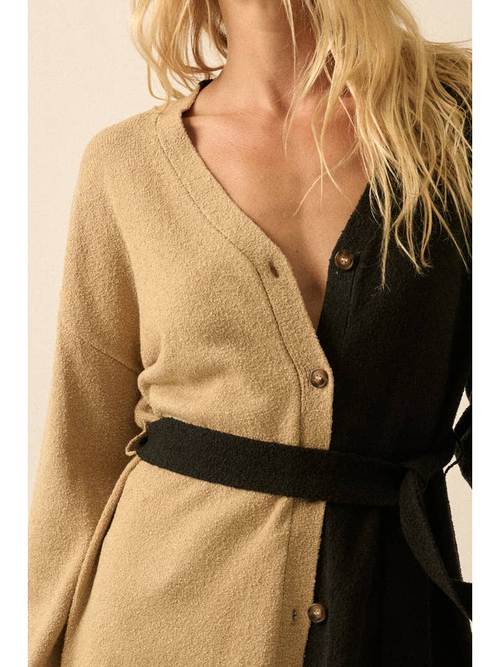 Promesa USA - Wholesale Cardigan - Women's - Textured Knit Colorblock Belted Cardigan7