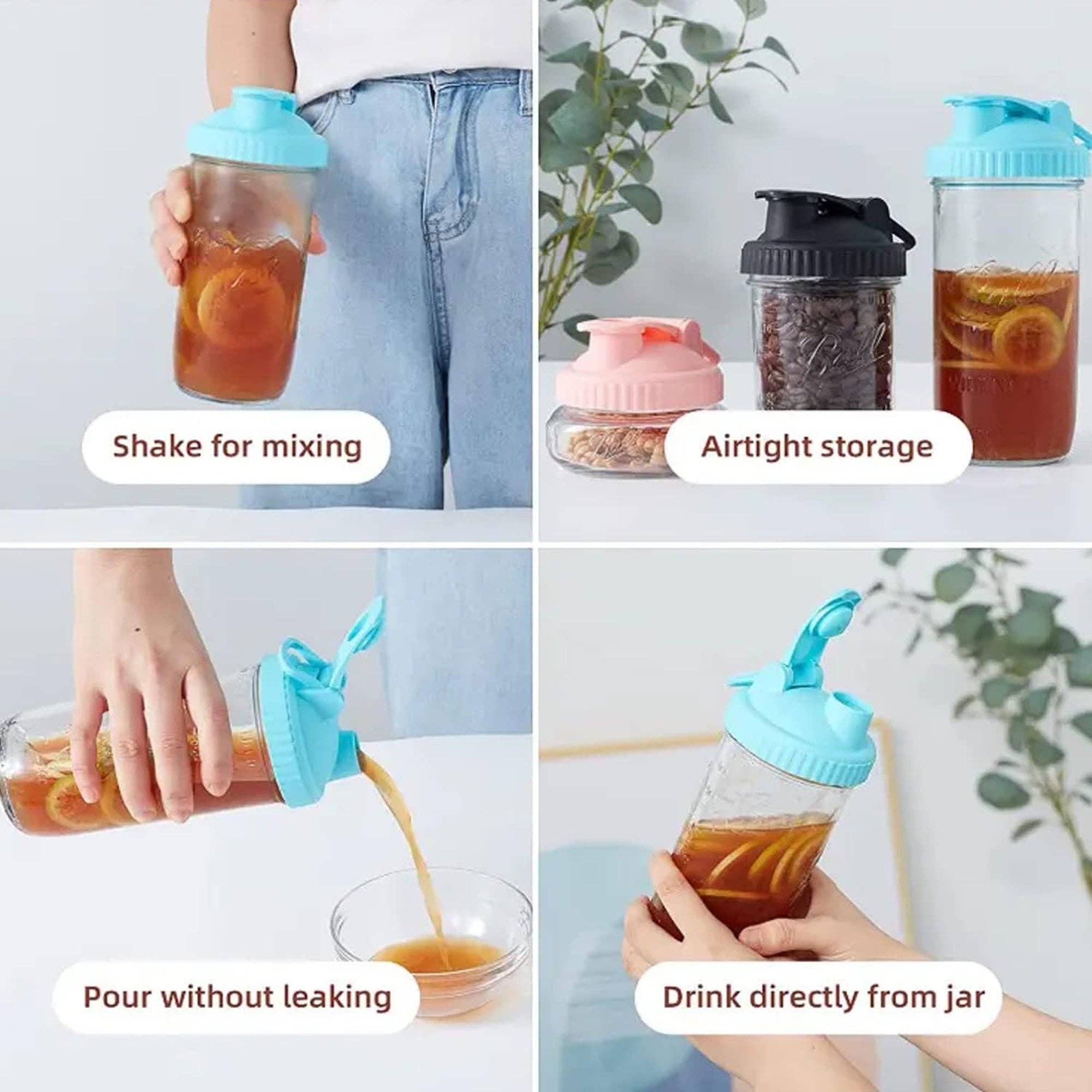 Vigor Path – Großhandel Lebensmittelbehälter – 2er-Pack Weithals-Einmachdeckel mit Klappverschlüssen für Einmachgläser - Wiederverwendbar, auslaufsicher und ideal zum Ausgießen von Milch, Kaffee, Limonade und mehr (Gläser nicht enthalten) - Schwarz5