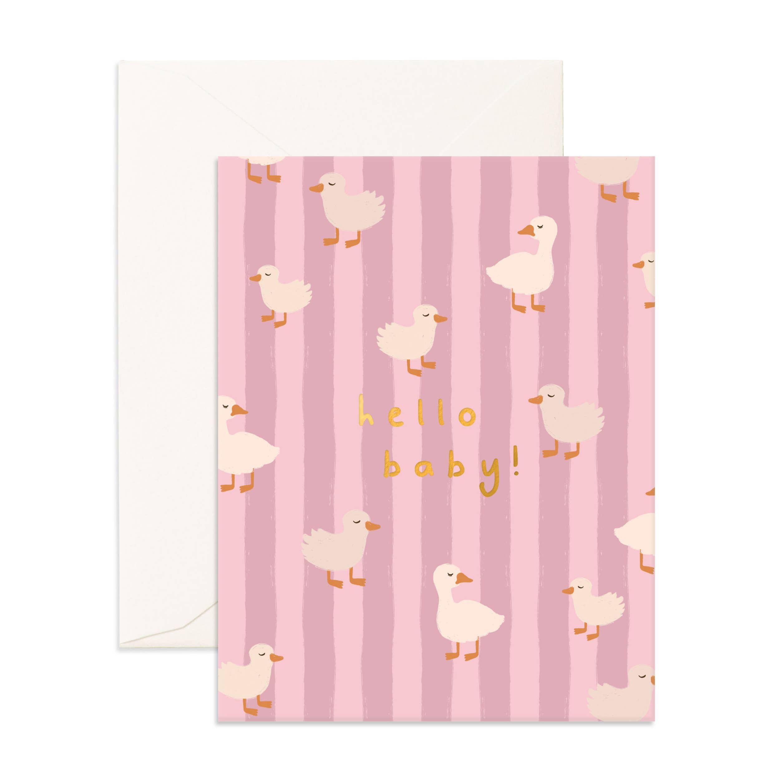 Fox & Fallow - Wholesale Baby Card - Hello Baby Ducks Pink Greeting Card0