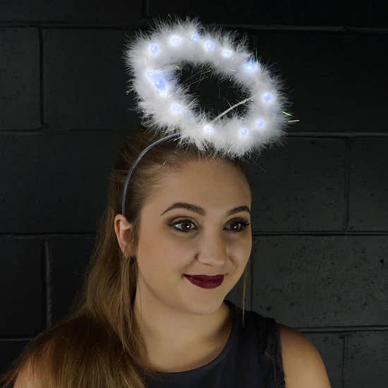 Zucker Feather Products - Wholesale Costume - Women's - Marabou Feather Halo W/LED Lights White W/Opal Lurex