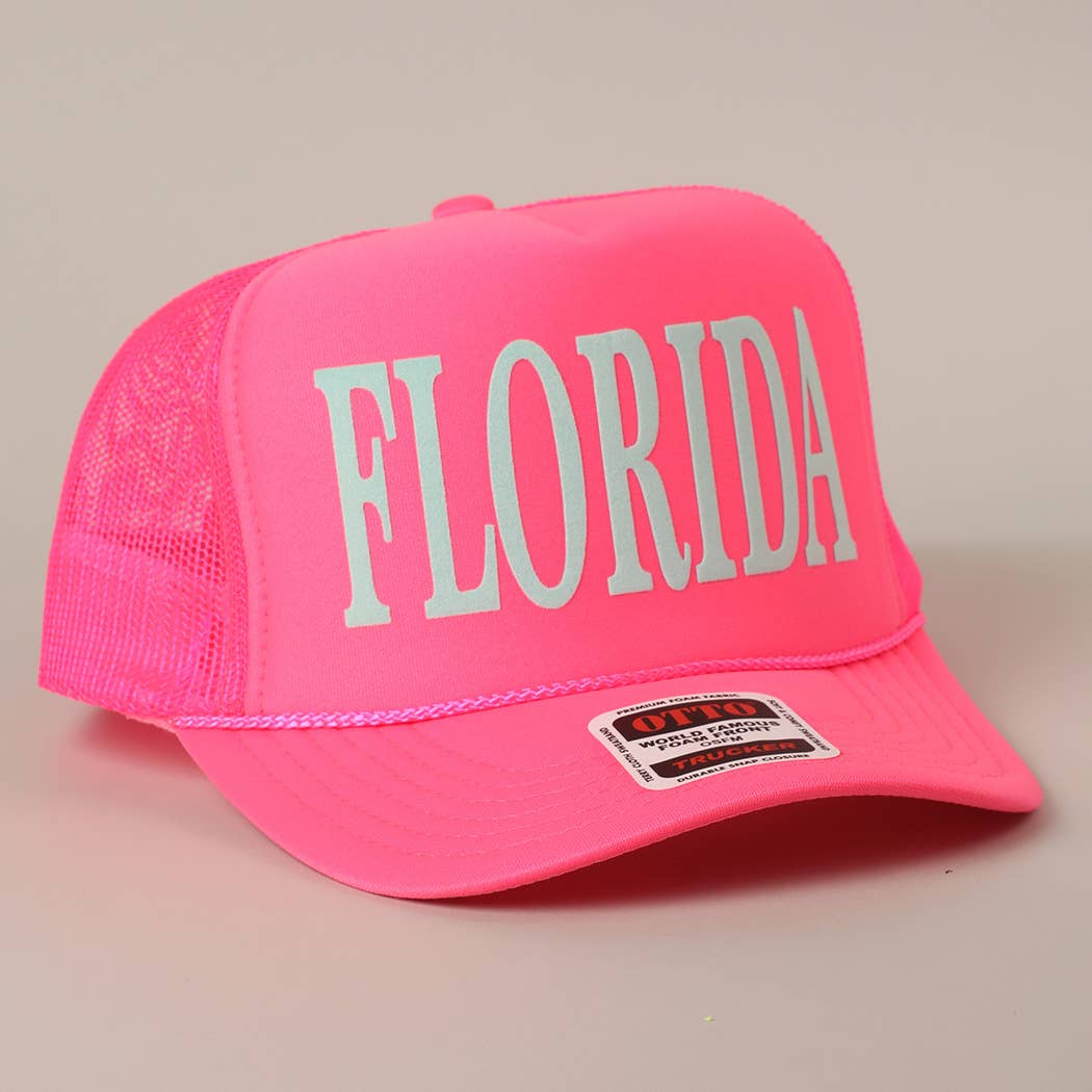 Fashion City - Wholesale Trucker Hat - Unisex - FLORIDA Text Printed Mesh Back Foam Trucker Hat11
