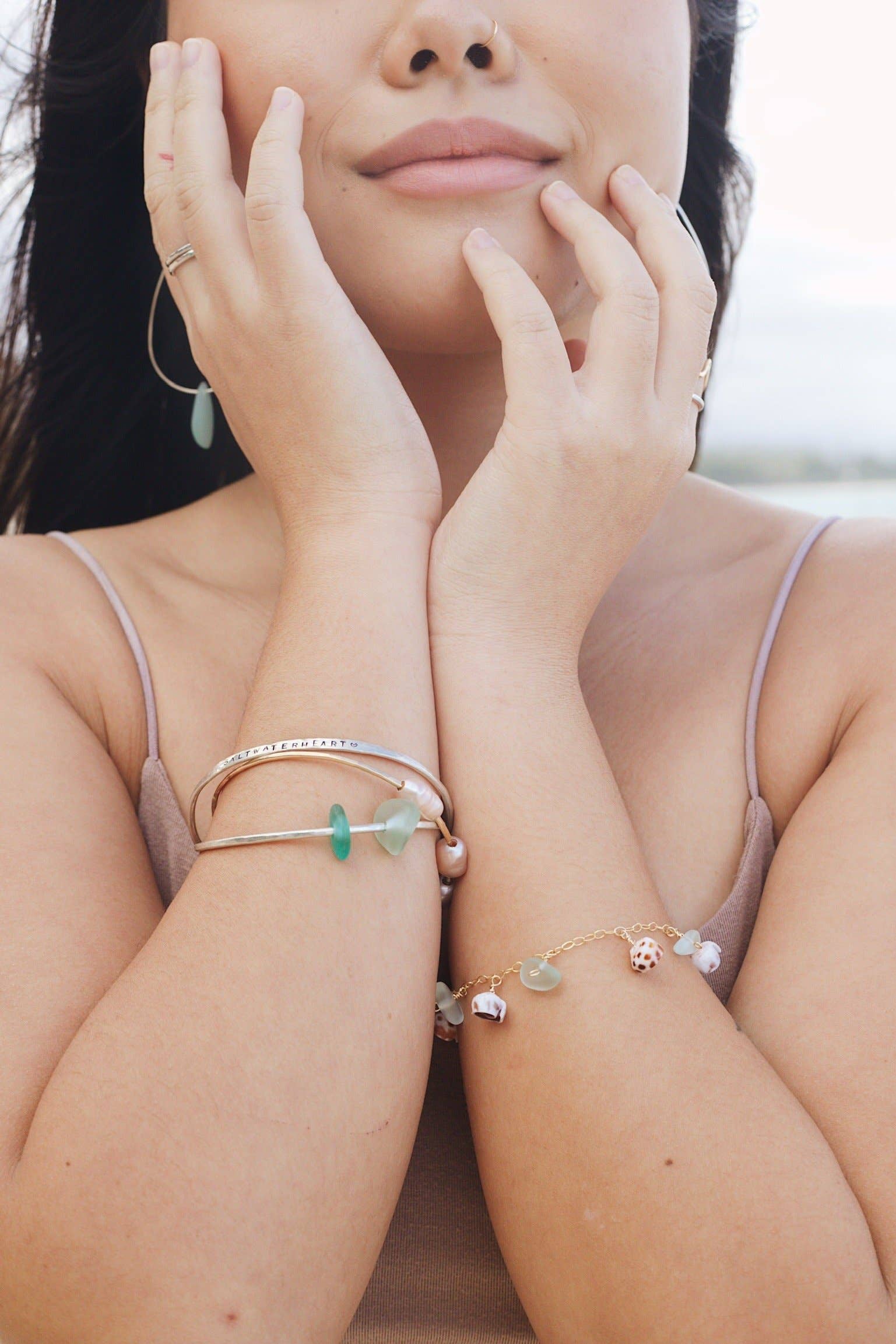 Salty But Sweet - Wholesale Charm/Dangle Bracelet - Puka Shell & Sea Foam Glass Chain Bracelet1