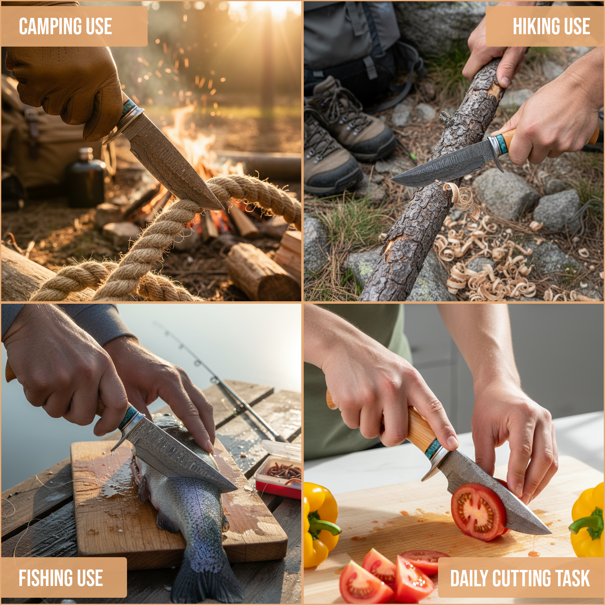 FH KNIVES - Wholesale Pocket Knife/Holder - 10' Handmade damascus steel knife with leather sheath  4