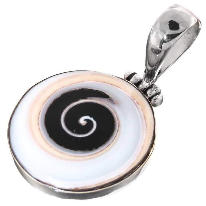 925 silver exotic spiral shiwa cone shell shell sterling pendant, 1 3/8" for wholesale by FifiRose