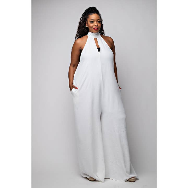 PLUS SIZE HALTER NECK SELF TIE JUMPSUIT for wholesale by The Curve LA