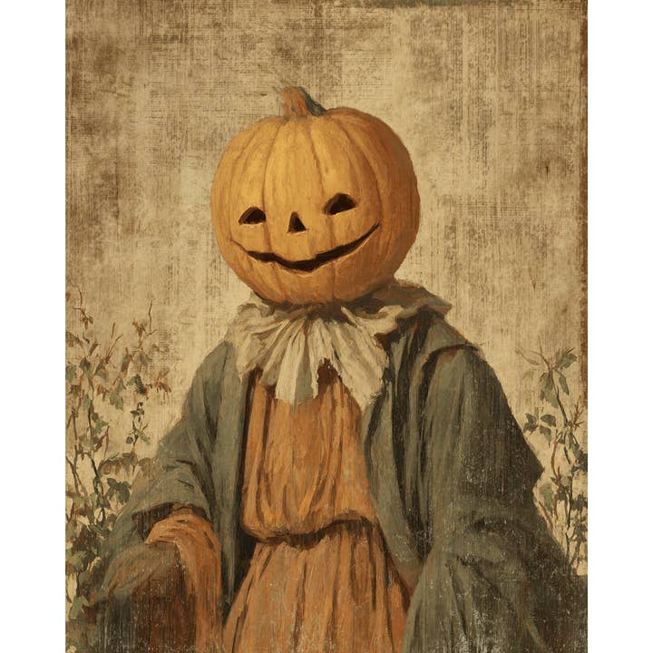 Mowbi - Wholesale Art Print - Vintage Mrs Pumpkinhead Portrait Halloween Art Print - 8"x10" Artwork