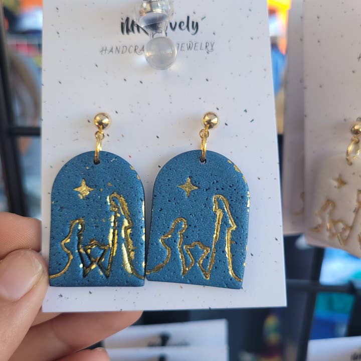 MK Lovely Boutique - Wholesale Dangle Earrings - Gold Foiled Manger Scene Drops1