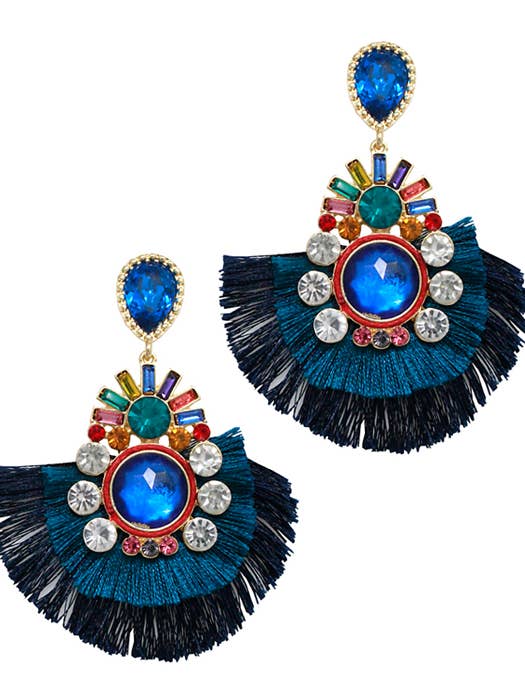 ( WX1154 ) CRYSTAL FAN TASSEL PARTY EARRING for wholesale by Jewelry Max